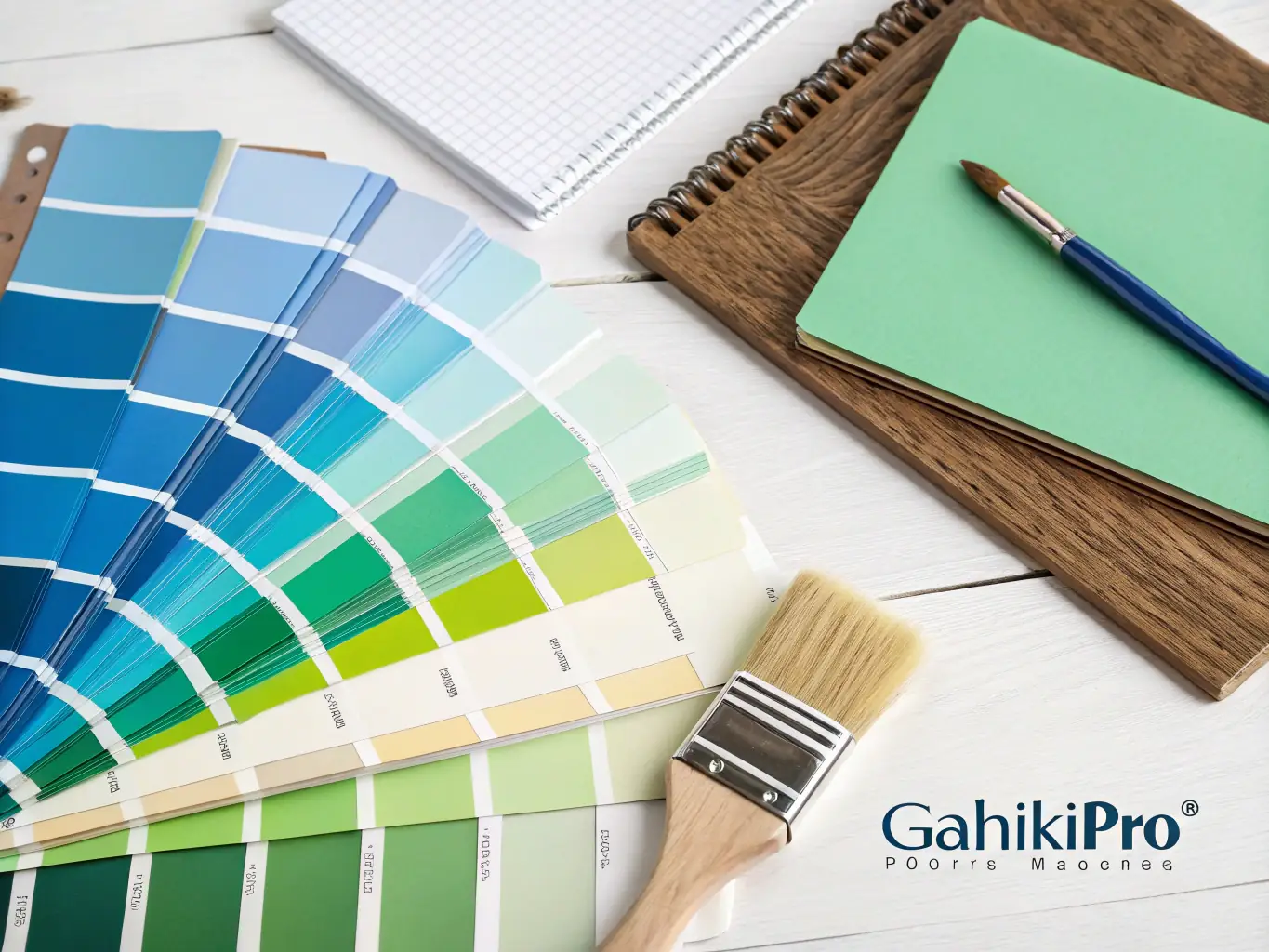 A color palette with various paint samples laid out for selection, representing iREPAINT's color consultation service.